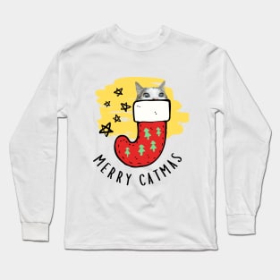 Cat in Christmas sock, Merry Catmas with star, Merry Christmas with cat Long Sleeve T-Shirt